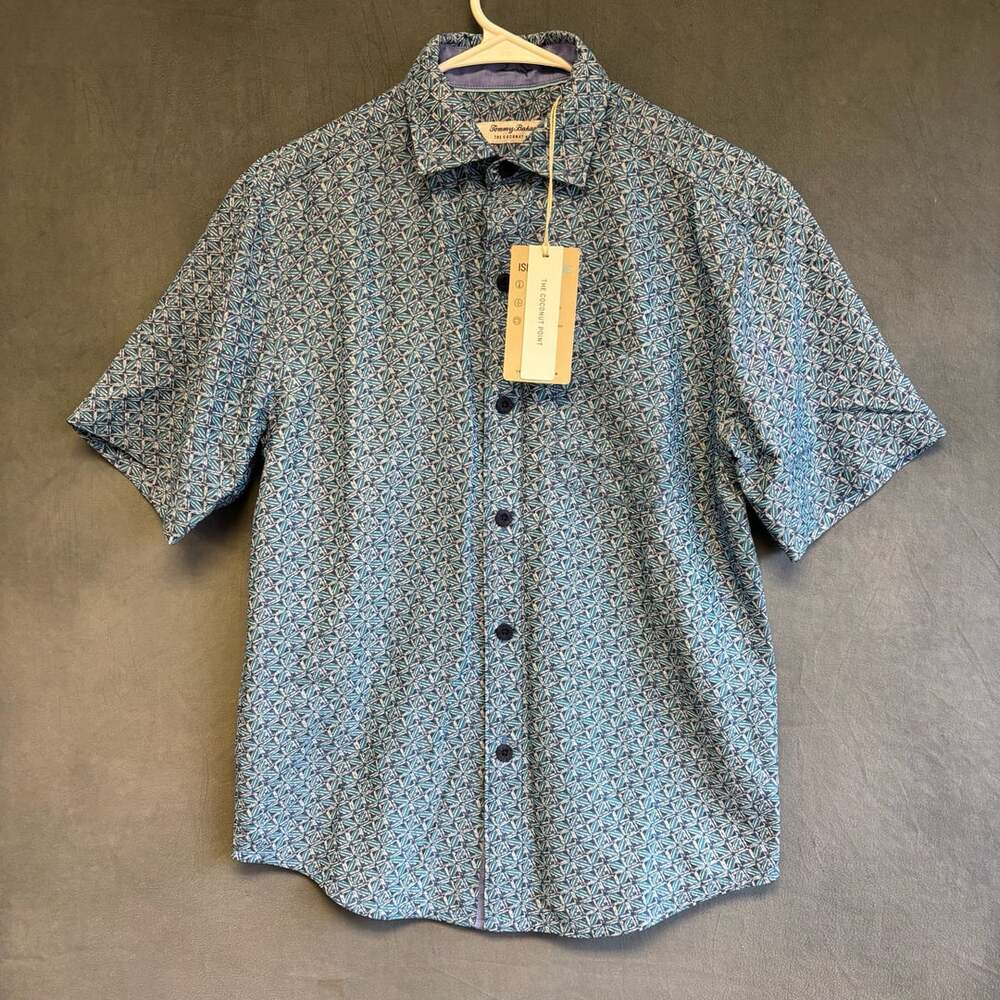 Tommy Bahama The Coconut Point Short Sleeve Shirt Blue Geo Print XS